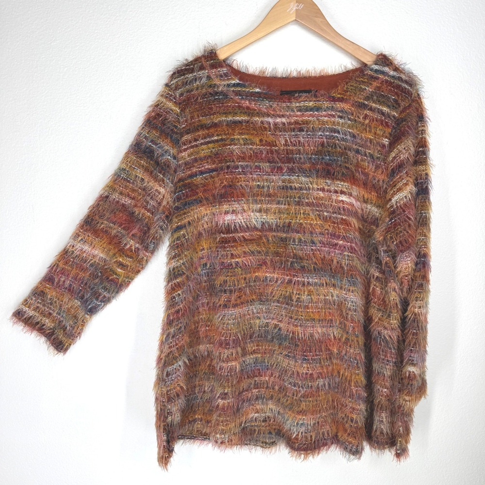 Ali Miles Eyelash‎ Knit Striped Sweater Tunic XL Earthy Granola Artsy Boho Indie